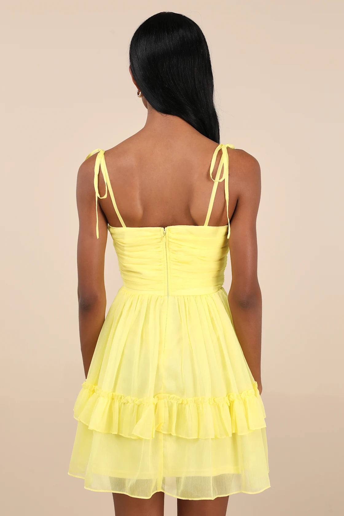 LANQI's lightweight chiffon pleated chicken heart collar with ruffled edges Homecoming Dresses
